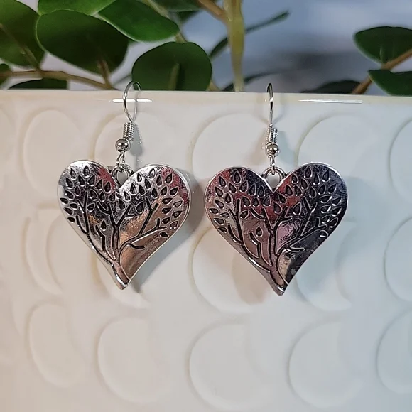 Nature's Beauty Heart and Tree Drop Earrings - Picture 4 of 6
